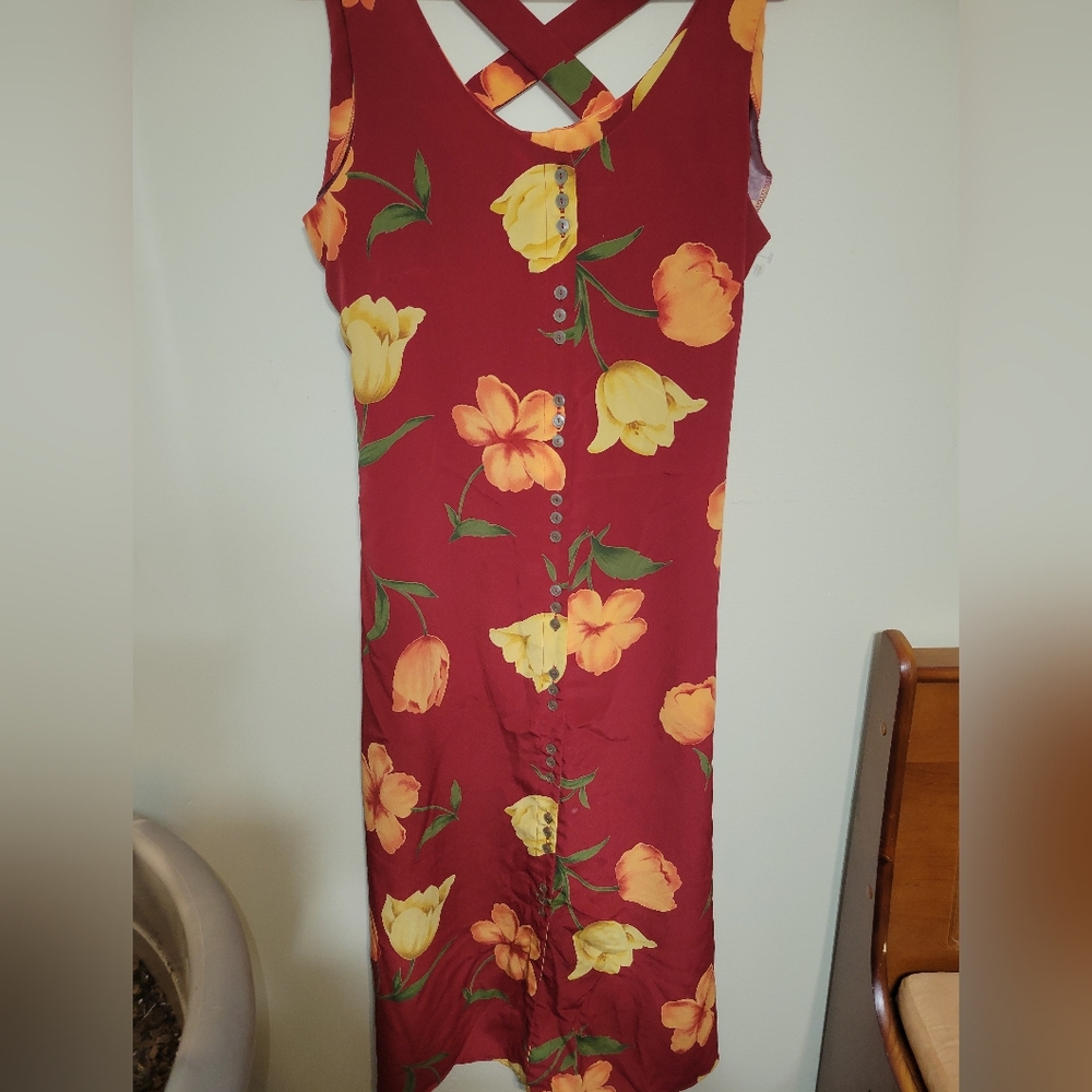 Sag Harbor Red and Yellow Floral Midi Dress